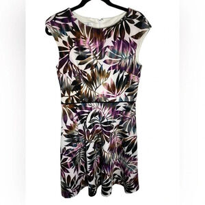 Maggy London Watercolor Floral Fir and Flare Knit Career Cocktail Dress Size 10
